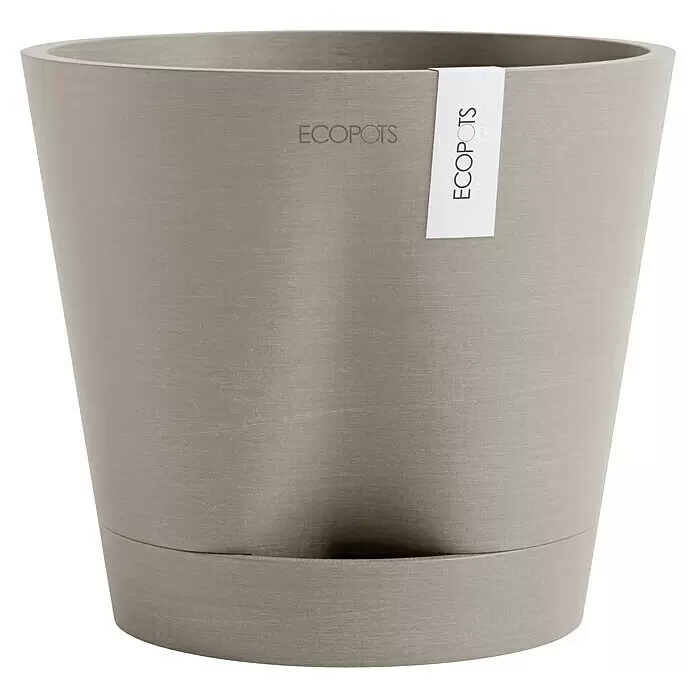 Ecopots Pflanztopf Venice 2 - Außenmaß (Ø x H): 20,1 x 17,7 cm, Kunststoff, Braungrau - Grauer, strukturierter Blumentopf mit integriertem Untersetzer.