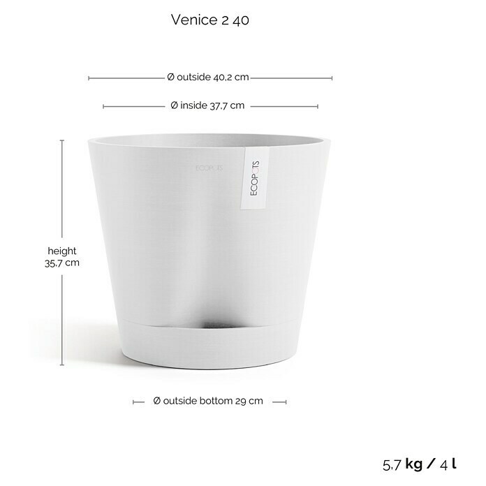 Ecopots Pflanztopf Venice 2 (Außenmaß (Ø x H): 40 x 35 cm, Kunststoff, Weiß) | BAUHAUS