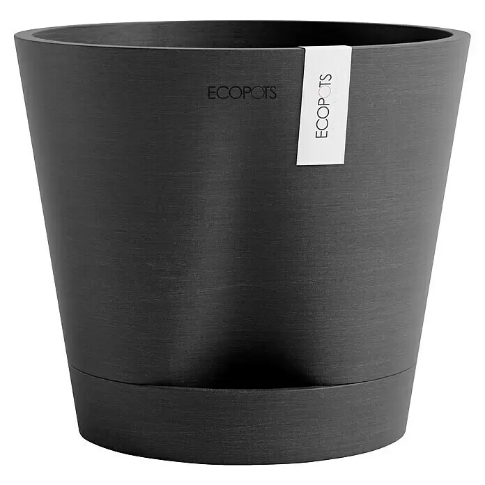 Ecopots Pflanztopf Venice 2 - Außenmaß (Ø x H): 20,1 x 17,7 cm, Kunststoff, Dunkelgrau - Dunkelgrauer texturierter ECOPOTS Blumentopf mit Untersetzer.