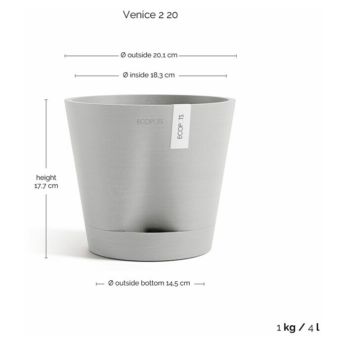 Ecopots Pflanztopf Venice 2 (Außenmaß (Ø x H): 20 x 17,5 cm, Kunststoff, Weiß Grau) | BAUHAUS