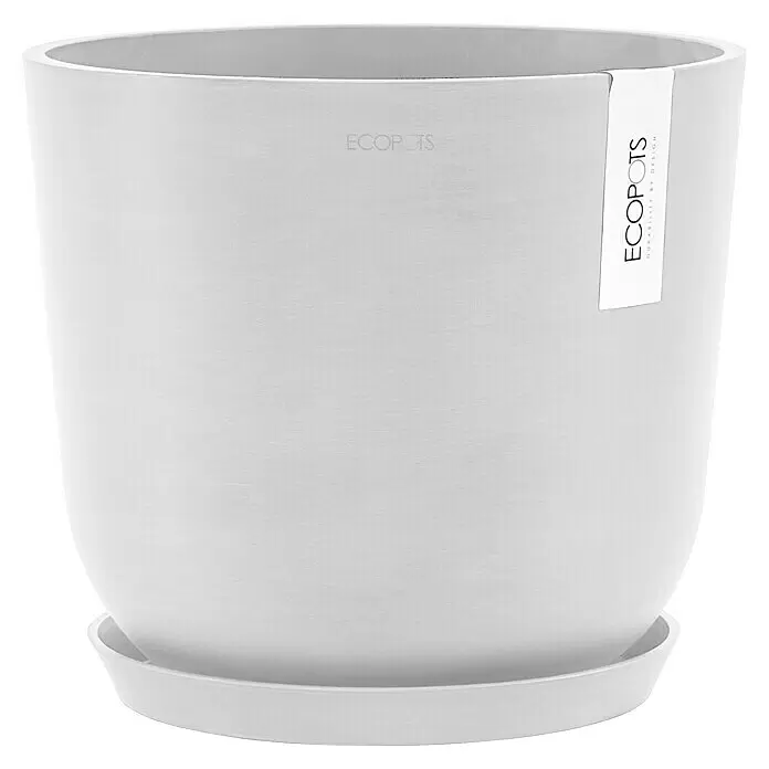 Ecopots Oslo Pflanztopf mit Wasserspeicher - Außenmaß (Ø x H): 25 x 21,4 cm, Kunststoff, Weiß - Weißer texturierter Blumentopf mit passendem Untersetzer.