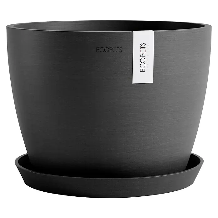 Ecopots Pflanztopf Stockholm - Außenmaß (Ø x H): 31 x 23,5 cm, Kunststoff, Dunkelgrau - Ein grauer Ecopots Blumentopf mit passender Untertasse. Robustes, stilvolles Design für Innen- und Außenbereiche.