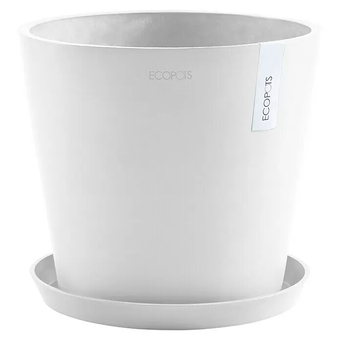 Ecopots Amsterdam Pflanztopf - Außenmaß (Ø x H): 30 x 25,4 cm, Kunststoff, Weiß - Weißer Blumentopf mit passendem Untersetzer und strukturierter Oberfläche.