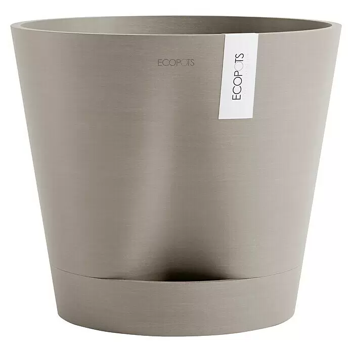 Ecopots Pflanztopf Venice 2 - Außenmaß (Ø x H): 40,2 x 35,7 cm, Kunststoff, Braungrau - Texturierter grauer Pflanzkübel von ECOPOTS mit integriertem Untersetzer.