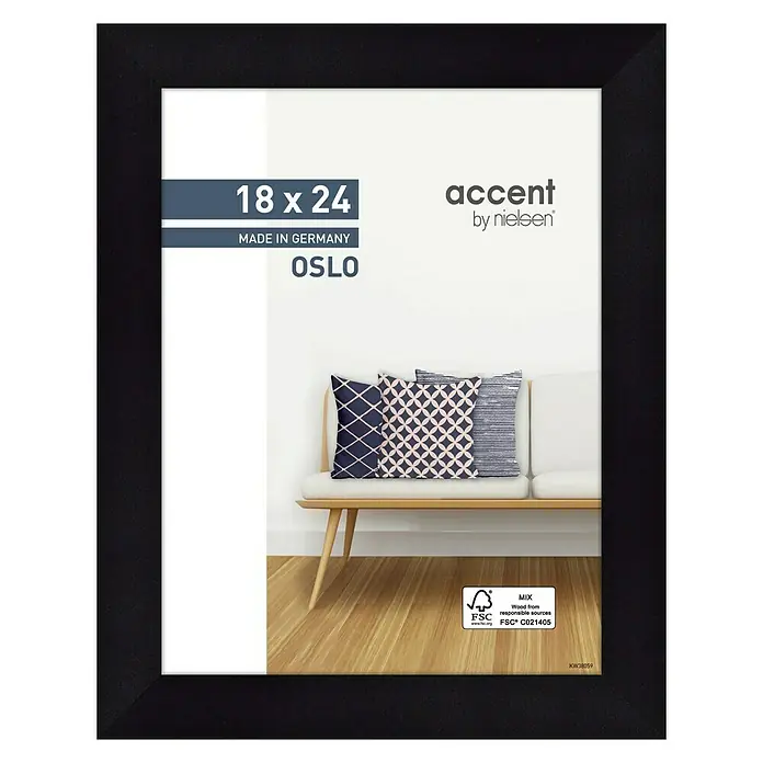 Accent Holzrahmen Oslo - 18 x 24 cm, Schwarz - Schwarzer Nielsen-Fotorahmen "Accent Oslo" für Fotos im Format 18x24 cm, hergestellt in Deutschland. Das elegante Design betont jedes Bild.