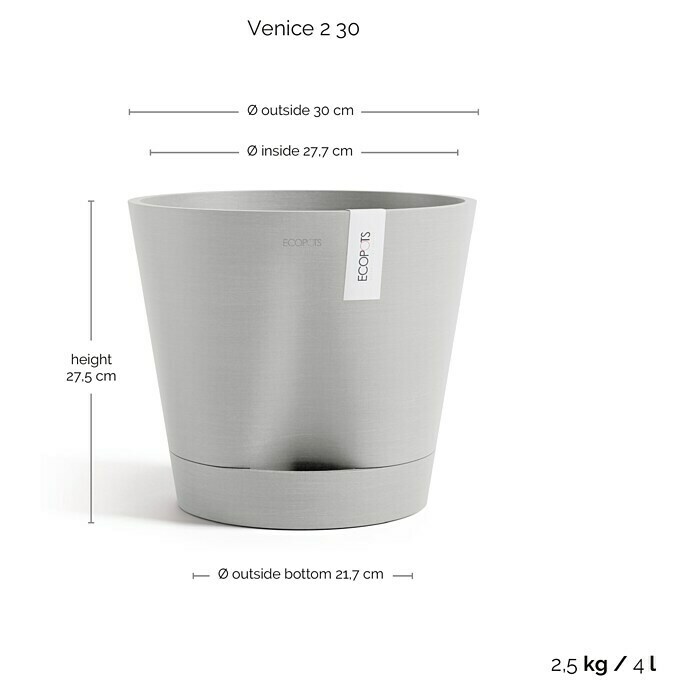 Ecopots Pflanztopf Venice 2 (Außenmaß (Ø x H): 30 x 26,3 cm, Kunststoff, Weiß Grau) | BAUHAUS