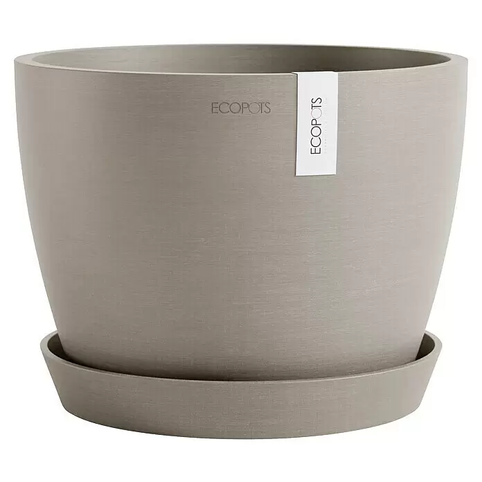 Ecopots Pflanztopf Stockholm - Außenmaß (Ø x H): 23,3 x 17,7 cm, Kunststoff, Braungrau - Grauer ECOPOTS Blumentopf mit passendem Untersetzer.
