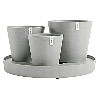 Ecopots Pflanztopf Dubai (Außenmaß (Ø x H): 56,6 x 30 cm, Kunststoff, Weiß Grau, 3 Stk.)