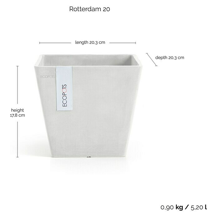 Ecopots Rotterdam Pflanzkasten (Außenmaß (L x B x H): 20,3 x 20,3 x 17,8 cm, Kunststoff, Weiß) | BAUHAUS