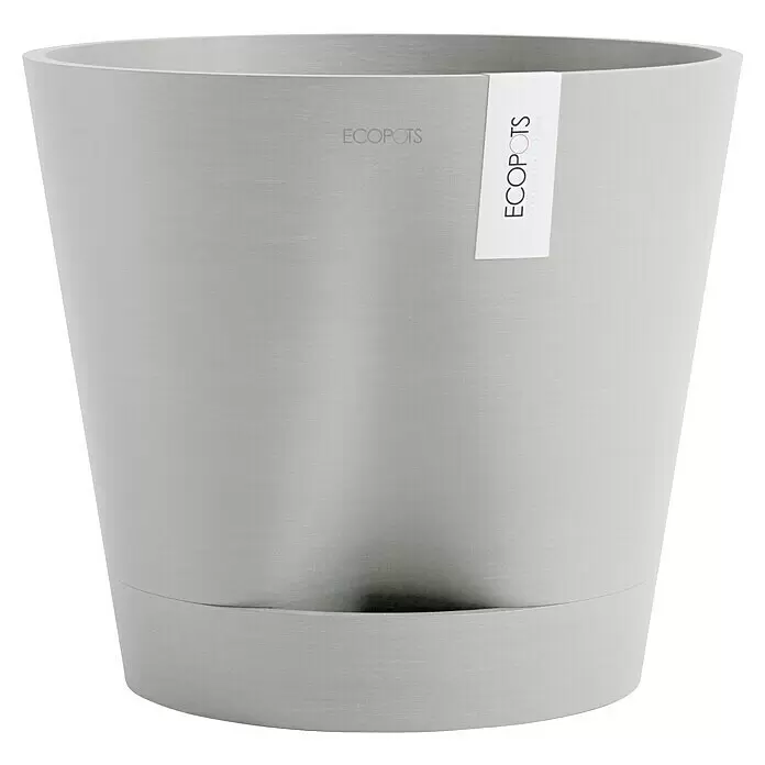 Ecopots Pflanztopf Venice 2 - Außenmaß (Ø x H): 40,2 x 35,7 cm, Kunststoff, Weiß Grau - Hellgrauer, texturierter ECOPOTS Blumentopf mit integriertem Untersetzer.