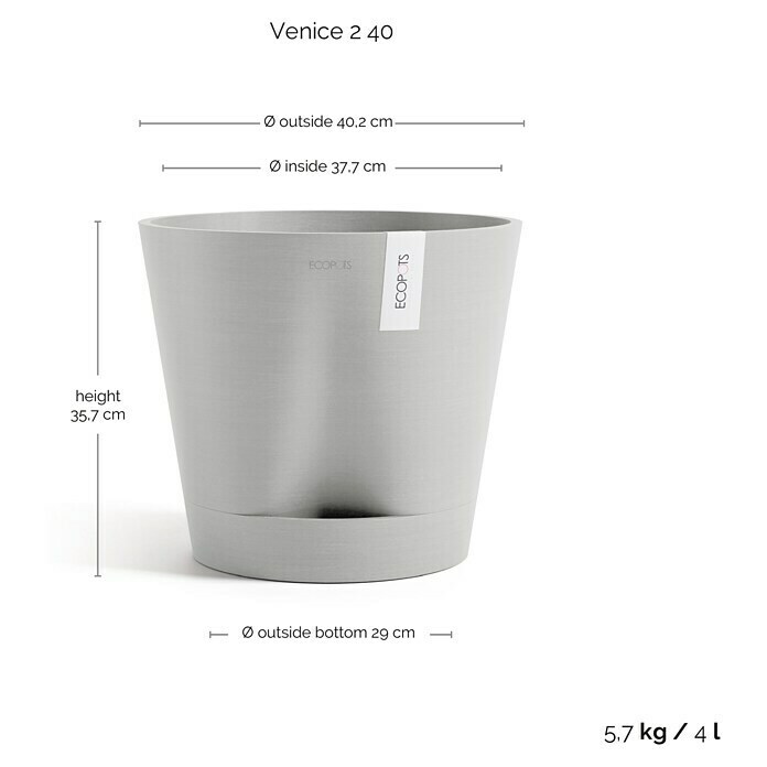 Ecopots Pflanztopf Venice 2 (Außenmaß (Ø x H): 40 x 35 cm, Kunststoff, Weiß Grau) | BAUHAUS