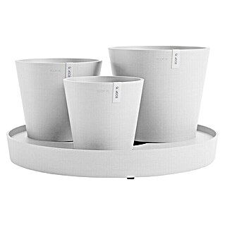 Ecopots Pflanztopf Dubai (Außenmaß (Ø x H): 56,6 x 30 cm, Kunststoff, Weiß, 3 Stk.)