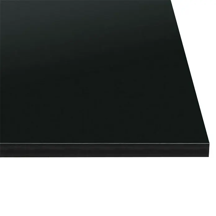 Encimera de cocina al corte Slim Black - Black, Espesor: 12 mm, Ancho: 65 cm - Elegante encimera negra con un sutil borde claro, perfecto para cocinas u oficinas modernas. Un diseño atemporal para cualquier espacio.
