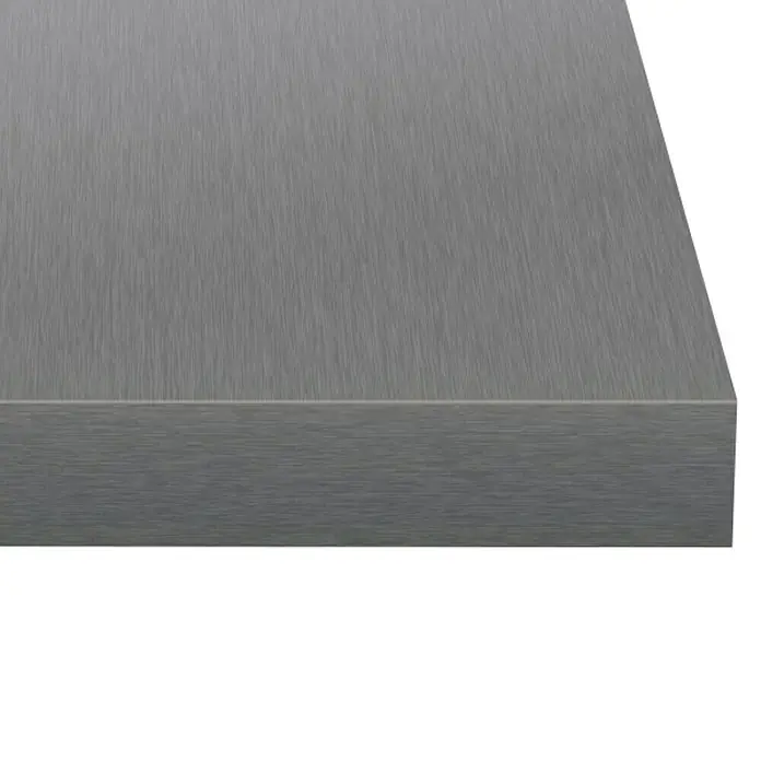 Encimera de cocina al corte Platinum Disk - Platinum Disk, Espesor: 38 mm, Ancho: 63,5 cm - Primer plano de una moderna encimera gris con una superficie cepillada, ideal para cocinas u oficinas.