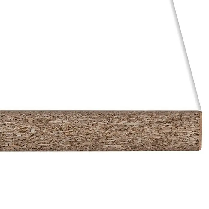Encimera de cocina al corte Snow White - Snow White, Espesor: 38 mm, Ancho: 63,5 cm - Primer plano de tablero de partículas con una superficie blanca, ideal para la construcción de muebles y el diseño de interiores.