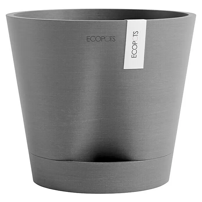 Ecopots Pflanztopf Venice 2 - Außenmaß (Ø x H): 20,1 x 17,7 cm, Kunststoff, Grau - Grauer, runder Ecopots Blumentopf mit strukturierter Oberfläche und integriertem Untersetzer.