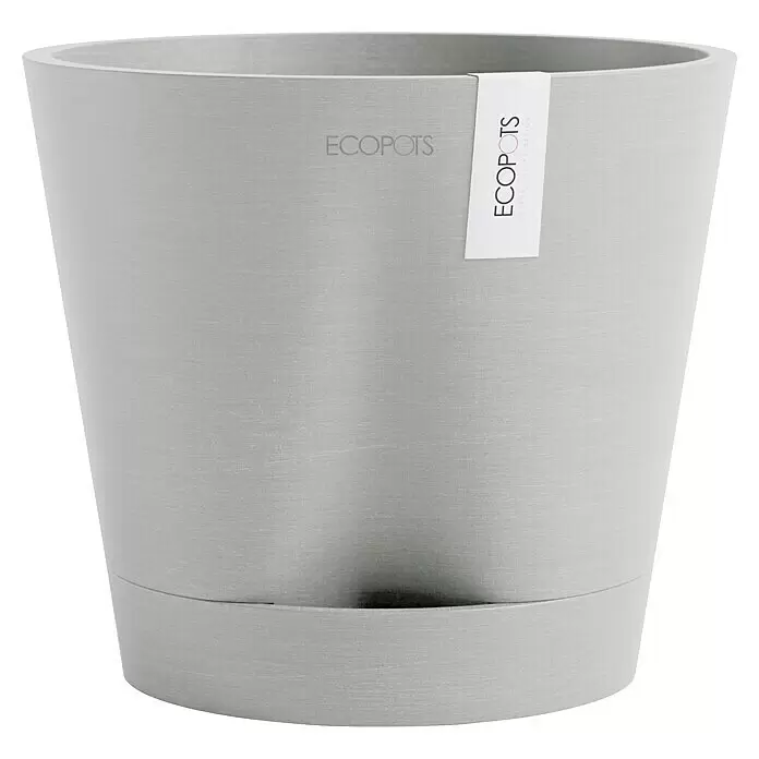 Ecopots Pflanztopf Venice 2 - Außenmaß (Ø x H): 20,1 x 17,7 cm, Kunststoff, Weiß Grau - Hellgrauer ECOPOTS Blumentopf mit strukturierter Oberfläche und Untersetzer.