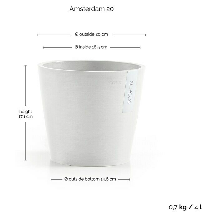 Ecopots Amsterdam Pflanztopf (Außenmaß (Ø x H): 20 x 17,5 cm, Kunststoff, Weiß) | BAUHAUS