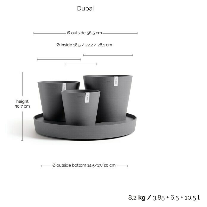 Ecopots Pflanztopf Dubai (Außenmaß (Ø x H): 56,6 x 30 cm, Kunststoff, Grau) | BAUHAUS