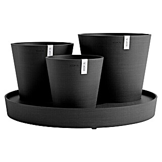 Ecopots Pflanztopf Dubai (Außenmaß (Ø x H): 56,6 x 30 cm, Kunststoff, Dunkelgrau, 3 Stk.)