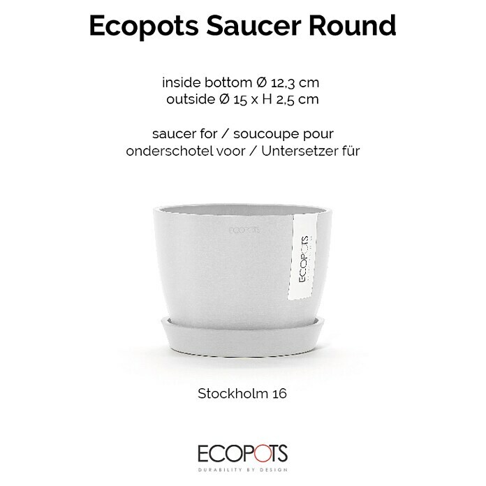 Ecopots Amsterdam Blumentopf-Untersetzer (Außenmaß (Ø x H): 15 x 2,5 cm, Kunststoff, Weiß) | BAUHAUS