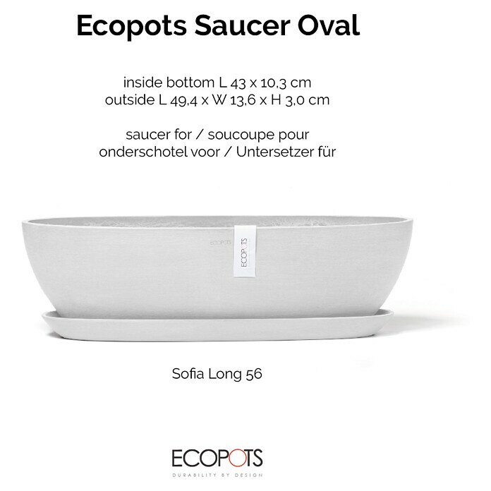 Ecopots Sofia Blumentopf-Untersetzer Lang (Außenmaß (L x B x H): 49,4 x 13,6 x 3 cm, Kunststoff, Weiß) | BAUHAUS