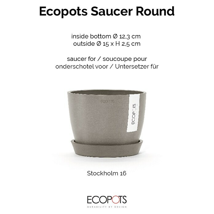 Ecopots Amsterdam Blumentopf-Untersetzer (Außenmaß (Ø x H): 15 x 2,5 cm, Kunststoff, Braungrau) | BAUHAUS