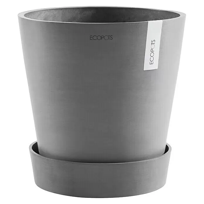 Ecopots Amsterdam Blumentopf-Untersetzer mit Rollen - Außenmaß (Ø x H): 51 x 10,1 cm, Kunststoff, Grau - Runder, grauer Ecopots Blumentopf mit strukturierter Oberfläche und passendem Untersetzer.