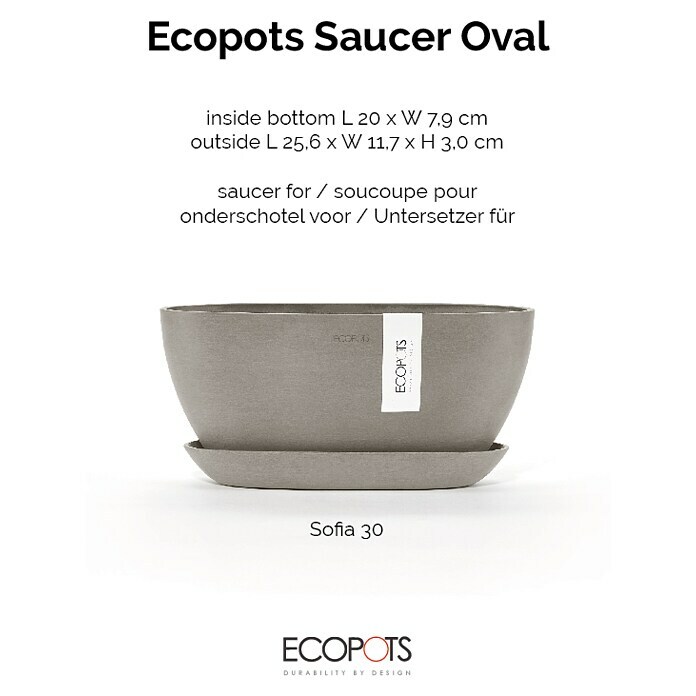 Ecopots Sofia Blumentopf-Untersetzer Oval (Außenmaß (L x B x H): 25,6 x 11,7 x 3 cm, Kunststoff, Braungrau) | BAUHAUS