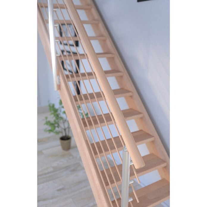 Starwood Raumspartreppe Mykonos (Breite: 85 cm, Buche, Geschosshöhe: 280 cm, Gerade, Montageseite Geländer: Wahlweise links/rechts, Designgeländer Holzrundstäbe, Mit Setzstufen) | BAUHAUS