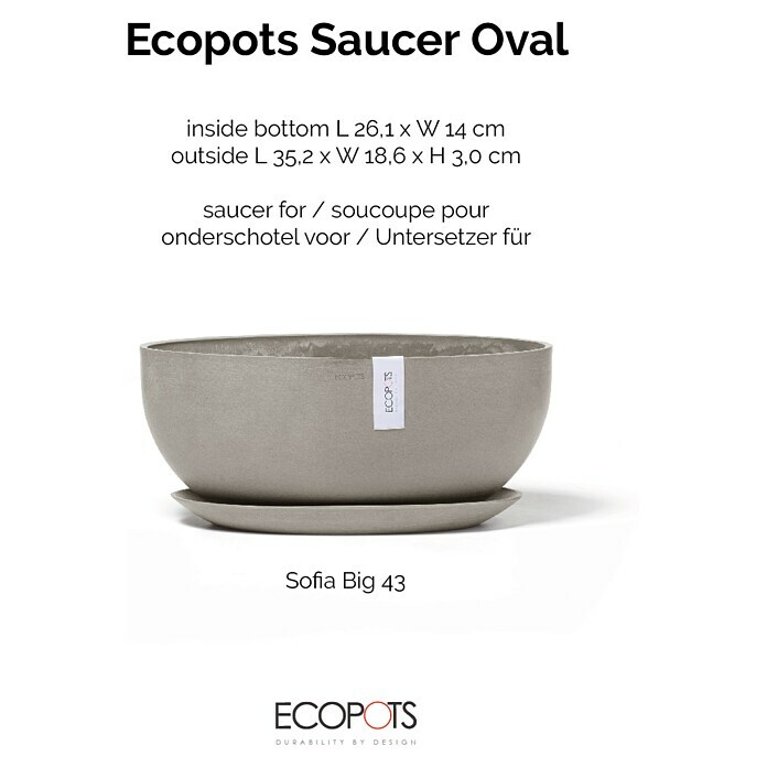 Ecopots Sofia Blumentopf-Untersetzer Breit (Außenmaß (L x B x H): 35,2 x 18,6 x 3 cm, Kunststoff, Braungrau) | BAUHAUS