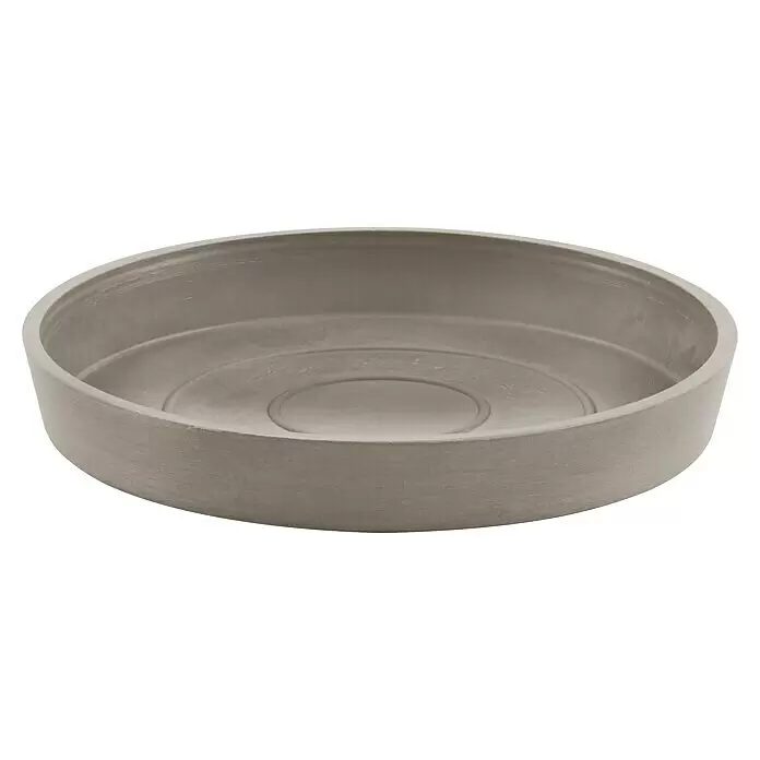 Ecopots Amsterdam Blumentopf-Untersetzer - Außenmaß (Ø x H): 15 x 2,5 cm, Kunststoff, Braungrau - Grauer, runder Pflanzenuntersetzer aus steinähnlichem Material mit erhöhtem Innenboden.