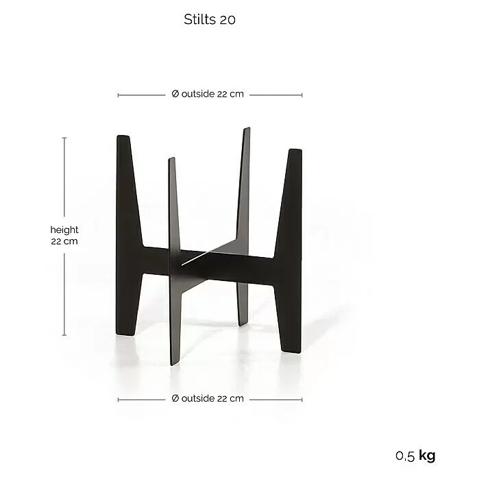 Ecopots Standfuß On Stilts - Passend für: Amsterdam 20, Rotterdam 20, Schwarz, 20 cm - Schwarzer Metall-Pflanzenständer, 22 cm hoch und 22 cm Durchmesser, 0,5 kg.