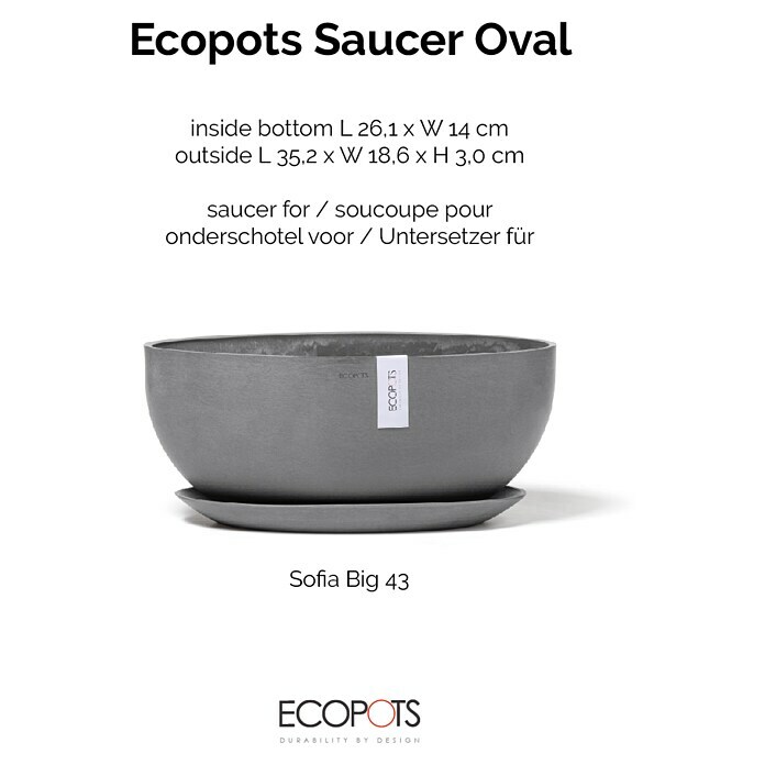 Ecopots Sofia Blumentopf-Untersetzer Breit (Außenmaß (L x B x H): 35,2 x 18,6 x 3 cm, Kunststoff, Grau) | BAUHAUS