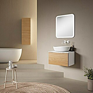 Mueble de lavabo Compact 3D mini (L x An x Al: 45 x 60 x 35 cm, Blanco/Roble, Mate)