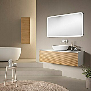 Mueble de lavabo Compact 3D mini (L x An x Al: 45 x 120 x 35 cm, Blanco/Roble, Mate)