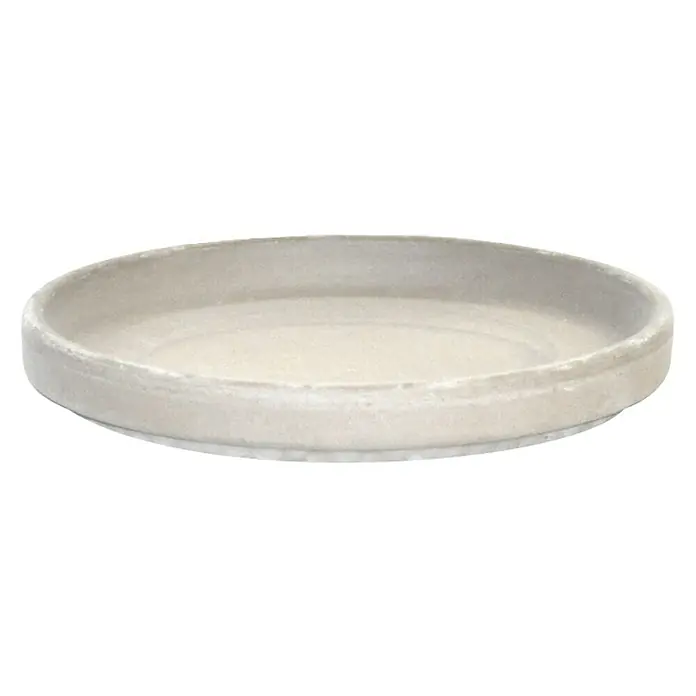 Blumentopf-Untersetzer - Außenmaß (Ø x H): 18 x 2,5 cm, Naturmaterialien, Granit - Nahaufnahme einer runden, beigefarbenen Pflanzuntertasse aus Terrakotta, perfekt für Innen- und Außenbereiche, um Pflanzen stilvoll zu präsentieren.