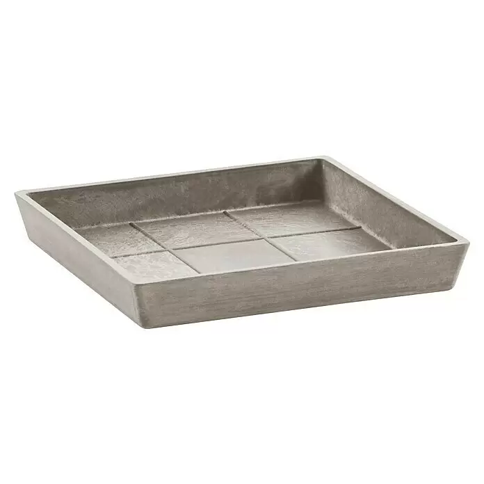 Ecopots Rotterdam Kasten-Untersetzer - 28,5 x 26,4 x 3 cm, Kunststoff, Braungrau - Rechteckige graue Betonschale für Pflanzen mit strukturiertem Boden.