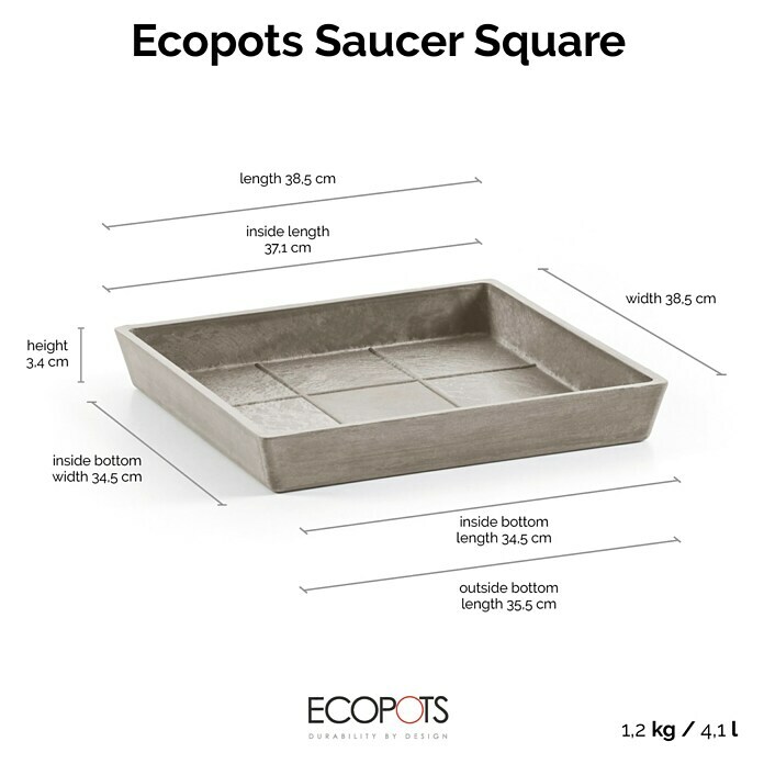 Ecopots Rotterdam Kasten-Untersetzer (38,5 x 38,5 x 3,4 cm, Kunststoff, Braungrau) | BAUHAUS