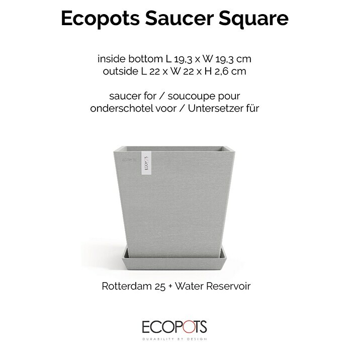 Ecopots Rotterdam Kasten-Untersetzer (22 x 22 x 2,5 cm, Kunststoff, Weißgrau) | BAUHAUS