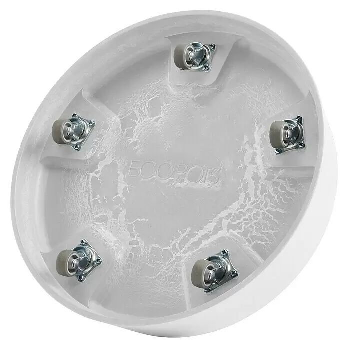 Ecopots Oslo Blumentopf-Untersetzer mit Rollen - Außenmaß (Ø x H): 32,2 x 8,5 cm, Kunststoff, Weiß - Weißer Pflanzenuntersetzer mit fünf grauen Rollen an der Unterseite zum einfachen Bewegen. Geprägtes 'ECOPOTS'-Logo.