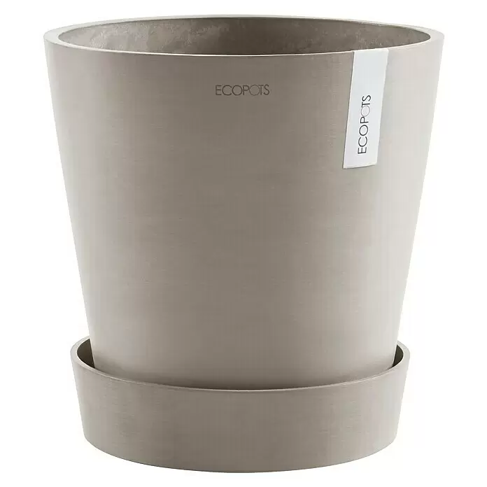 Ecopots Amsterdam Blumentopf-Untersetzer mit Rollen - Außenmaß (Ø x H): 51 x 10,1 cm, Kunststoff, Braungrau - Grauer/taupe ECOPOTS Pflanztopf mit passendem Untersetzer, matter Oberfläche und konischem Design.