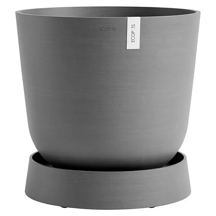 Ecopots Oslo Blumentopf-Untersetzer mit Rollen - Außenmaß (Ø x H): 41 x 9,5 cm, Kunststoff, Grau - Strukturierter grauer Blumentopf mit passendem Untersetzer.