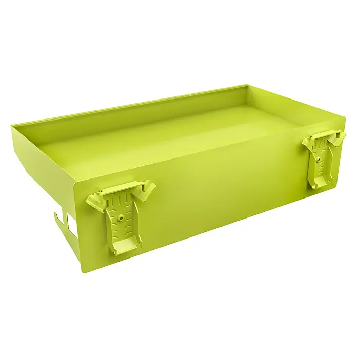 Ryobi Link Wandhalterung RSLW402 - L x B x H: 53,5 x 28 x 14,5 cm, Metall - Grüne Schublade zur Aufbewahrung und Organisation von Werkzeugen. Robuste Bauweise für den professionellen Einsatz.
