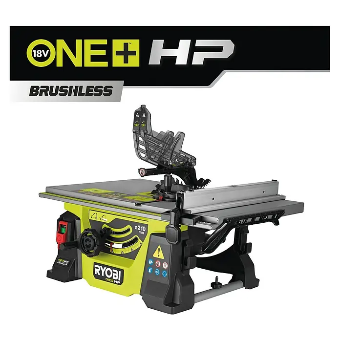 Ryobi ONE+HP Akku-Tischkreissäge RTBS18X-0 - 18 V, Ohne Akku, Durchmesser Sägeblatt: 210 mm - Ryobi ONE+ HP Brushless Tischkreissäge: Leistungsstark und präzise für professionelle Ergebnisse bei Holzarbeiten.
