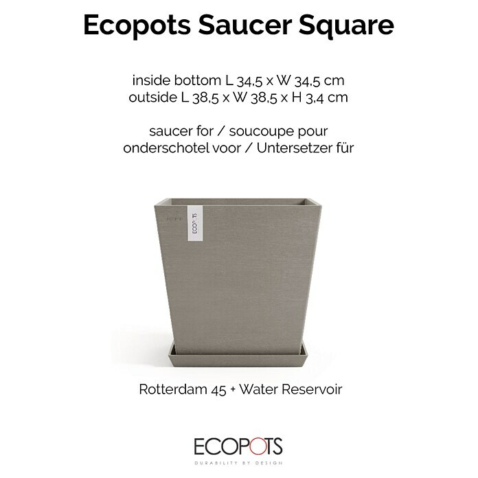 Ecopots Rotterdam Kasten-Untersetzer (38,5 x 38,5 x 3,4 cm, Kunststoff, Braungrau) | BAUHAUS