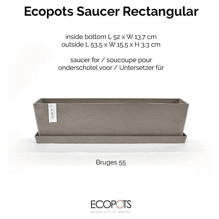 Ecopots Bruges Blumentopf-Untersetzer (Außenmaß (L x B x H): 57,5 x 15,5 x 3,3 cm, Kunststoff, Braungrau) | BAUHAUS