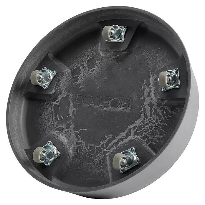 Ecopots Oslo Blumentopf-Untersetzer mit Rollen - Außenmaß (Ø x H): 32,2 x 8,5 cm, Kunststoff, Grau - Runder, dunkelgrauer ECOPOTS Pflanzenroller mit fünf Lenkrollen.