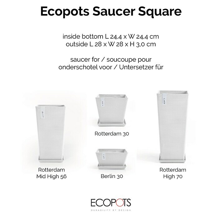 Ecopots Rotterdam Kasten-Untersetzer (28 x 28 x 3 cm, Kunststoff, Weiß) | BAUHAUS