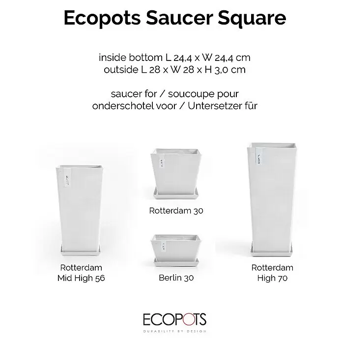Ecopots Rotterdam Kasten-Untersetzer28 x 28 x 3 cm, Kunststoff, Weiß